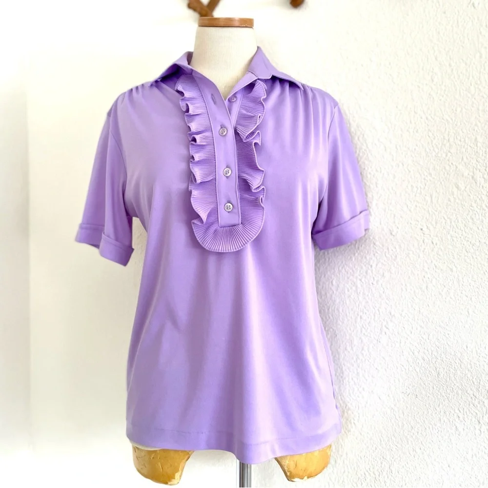 Vintage Lavender Ruffle Short Sleeved Blouse - Picture 8 of 12